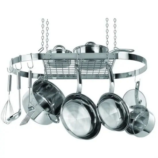 Oval Pot Rack for Kitchen Storage with Stainless Steel Hooks {1}