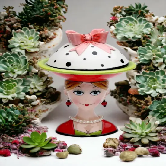 Ceramic Lady with Serving Bowl on Head, Home D&eacute;cor, Gift for Her, Gift for Mom, Gift for Friend or Coworker, Kitchen D&eacute;cor {1}
