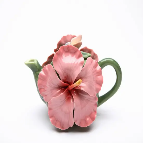 Ceramic Pink Hibiscus Flower Teapot, Gift for Her, Gift for Mom, Kitchen D&eacute;cor, Tea Party D&eacute;cor, Caf&eacute; D&eacute;cor, Kitchen Decor {3}
