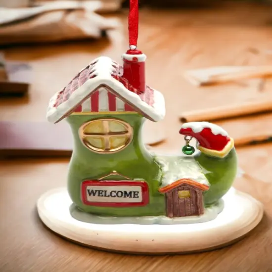 Ceramic Santa's Village Shoe House Ornament, Home Décor, Gift for Her, Gift for Mom, Kitchen Décor, Christmas Décor {2}