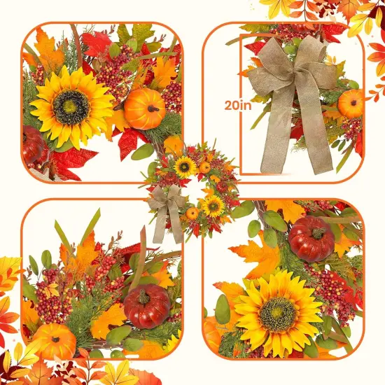 24-26 Inch Fall Wreaths with Lights (Orange-Light) {4}