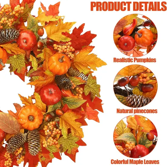 Fall Wreath 22&rsquo;&rsquo; Artificial Autumn Front Door Wreath {5}