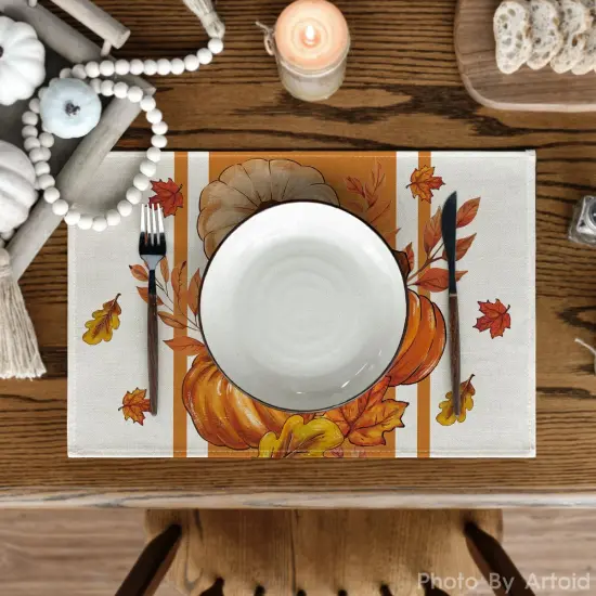 Pumpkin Leaves Fall Placemats Set of 4 for Table Runner, 12 x 18 inch {2}
