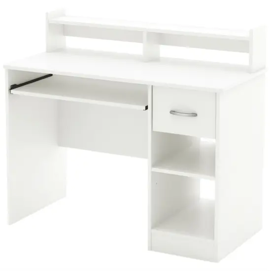 White Wood Contemporary Home Office Computer Desk with Hutch and Storage Drawer {1}