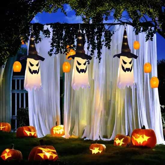 3Pcs 31.5" Hanging Ghosts Witch Hat Decor {2}