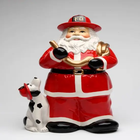 Ceramic Fire Fighter Christmas Santa Cookie Jar, Gift for Dad, Mom, Gift for Her, Fire Station Decor, Kitchen D&eacute;cor, Christmas D&eacute;cor {3}