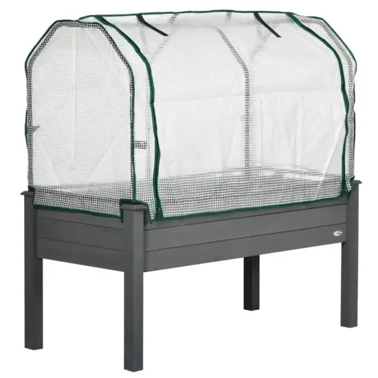 Wooden Raised Garden Bed with Roll-Up Greenhouse Cover for Vegetables {1}