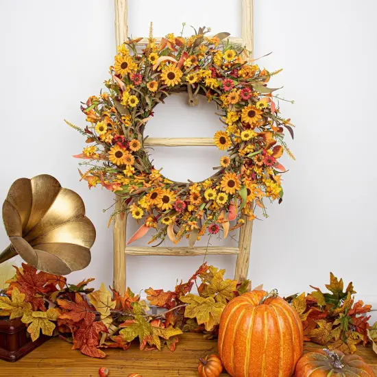 22 Inch Artificial Fall Wreath - Orange {3}