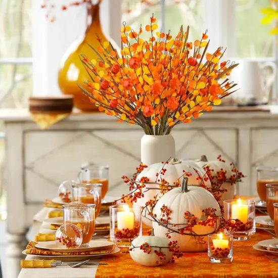 6 Pcs 17.3&rdquo; Fall Floral Stems with Pumpkins {2}