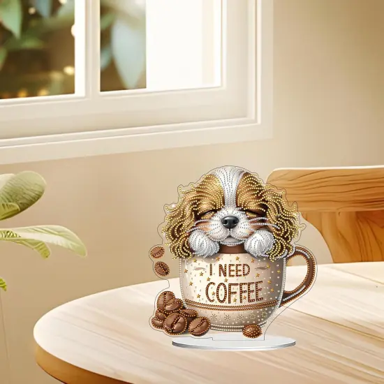 DIY Tabletop Diamond Art Painting Kit (Coffee Dog) {2}