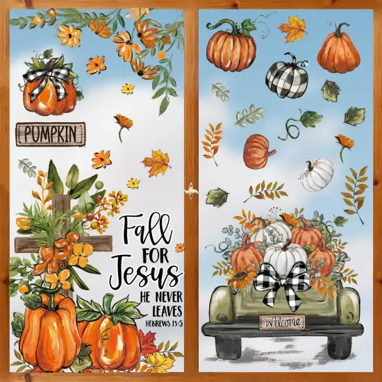 55 PCS Fall Window Cling Sticker, Thanksgiving Autumn Harvest Leaves {1}