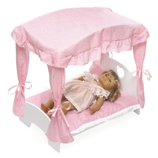 Badger Basket Canopy Doll Bed with Bedding - White/Pink {5}