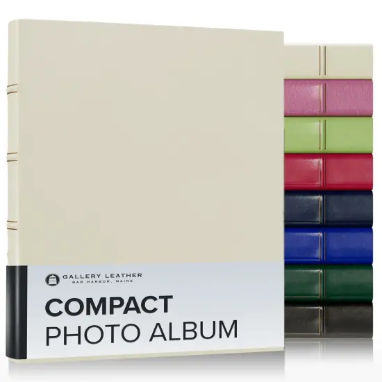Gallery Leather Compact Photo Album 4x6-3 Ring Binder Photo Album, 60 Pages for 120 Photos, Fillable, Can Fit 4x6 Photos, Handcrafted Freeport ivory {1}