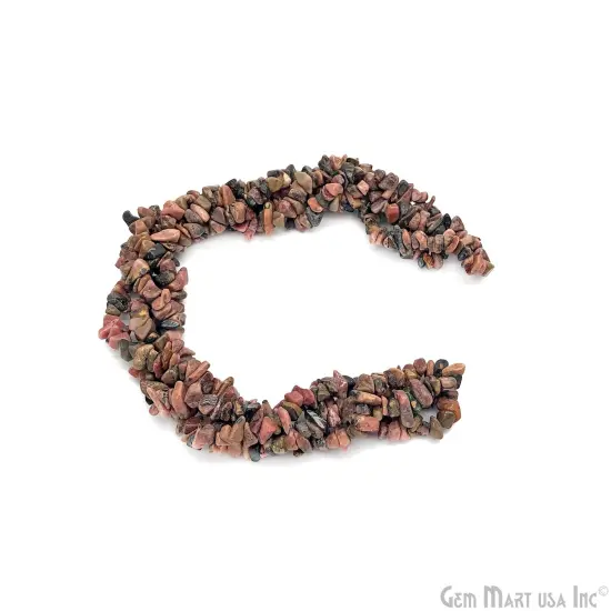Rhodonite Chip Beads, 34 Inch, Natural Chip Strands, Drilled Strung Nugget Beads, 3-7mm, Polished, GemMartUSA (CHRN-70001) {5}