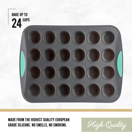 Structure Silicone Muffin Pan, Pan-24 Cup, Grey/Mint {3}