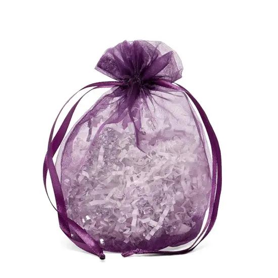 Wide Round Flat Bottom Organza Bags 6 1/2 '' X 4 '' X 7 '' for Wedding Gifts Purple {2}