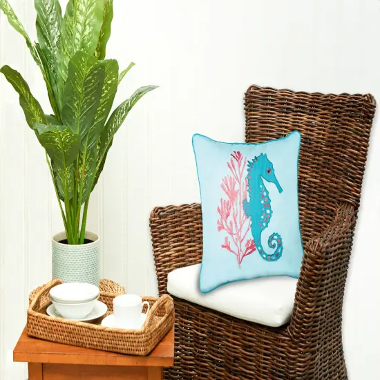 Seahorse & Coral Embroidered Throw Pillow, 18" x 18" {3}