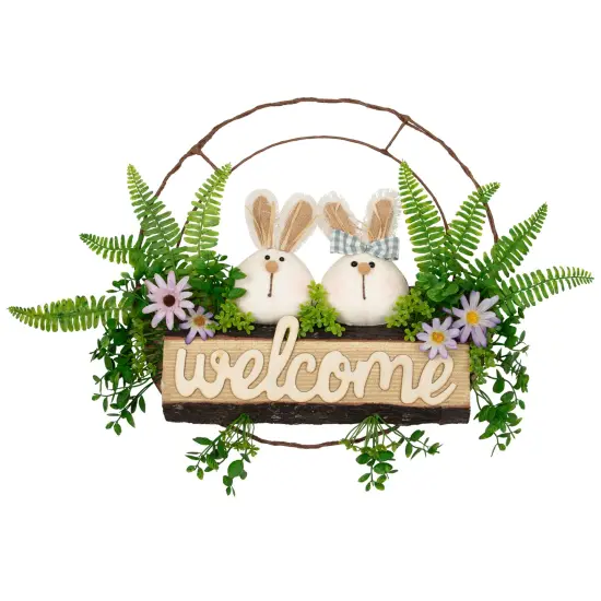 Northlight Easter Rabbit Couple Floral "Welcome" Sign - 16-Inch Multi {3}