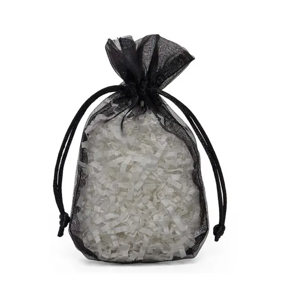Flat Bottom Organza Bags 3 1/2'' x 1''x 5 1/2'' for Party Favors Black {2}
