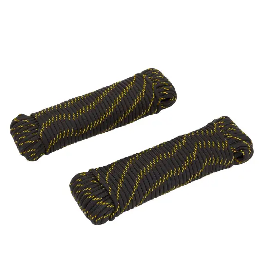 2 Pack 1/4 Inch x 100 Ft Braided Nylon Rope for Knot Tying Practice, Camping, Boats, Trailer Tie Down, Pinata Black {7}