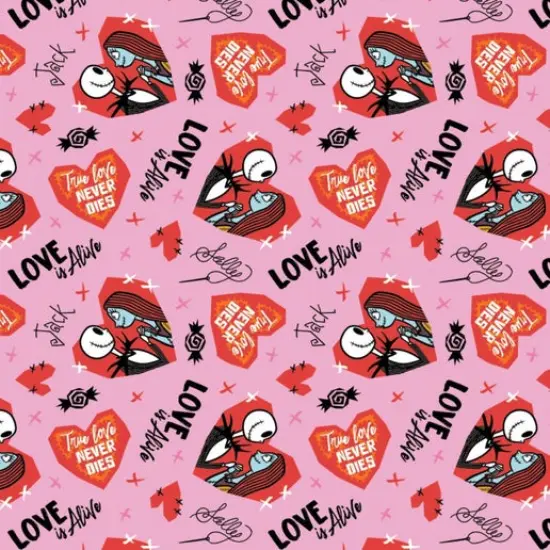 Disney's Character Valentine's Day Nightmare Before Christmas Valentine Pink Cotton Fabric by the Yard {1}