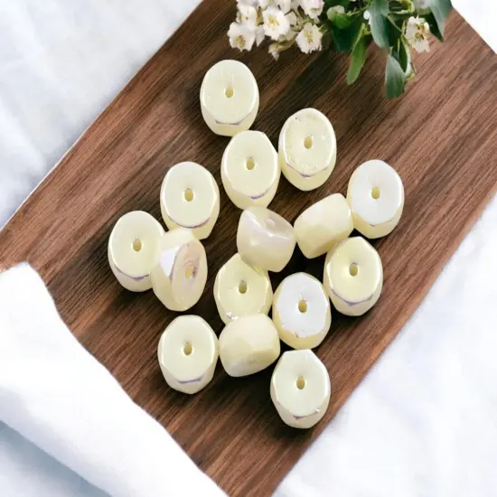 *15* 4x6mm Opaque Ivory AB Fire Polished Rondelle Heishi Beads {2}