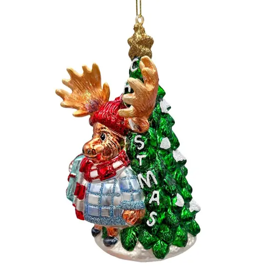 Cozy and Cute Sweater Moose Glass Christmas Ornament, Farmhouse Elk Tree Decoration {5}