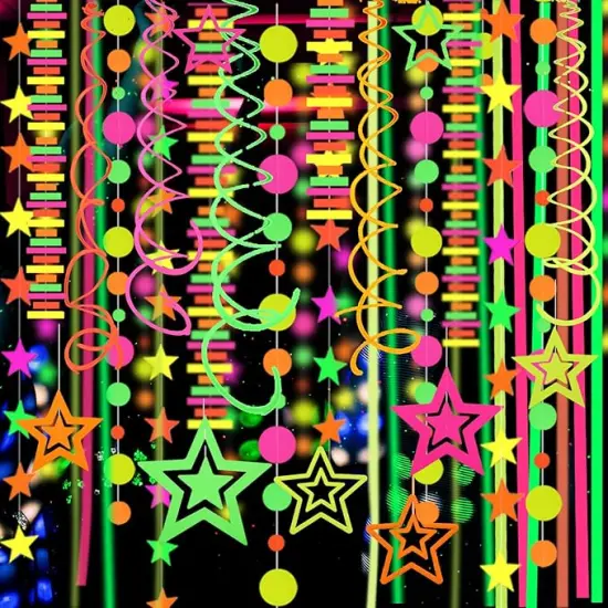 540feet Paper UV Neon Garland Neon Streamers Glow in The Dark Neon Party Supplies and Decorations Glow in The Dark Streamers Blacklight Reactive Fluorescent Black Light Party Kit for Birthday Wedding {1}