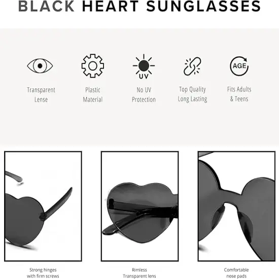 4E's Novelty Black Cowboy Hat with Feathers and Heart Sunglasses for Women - Black Cowboy Hat, Oversized Heart Glasses - Cowboy Hat for Costume Party {5}