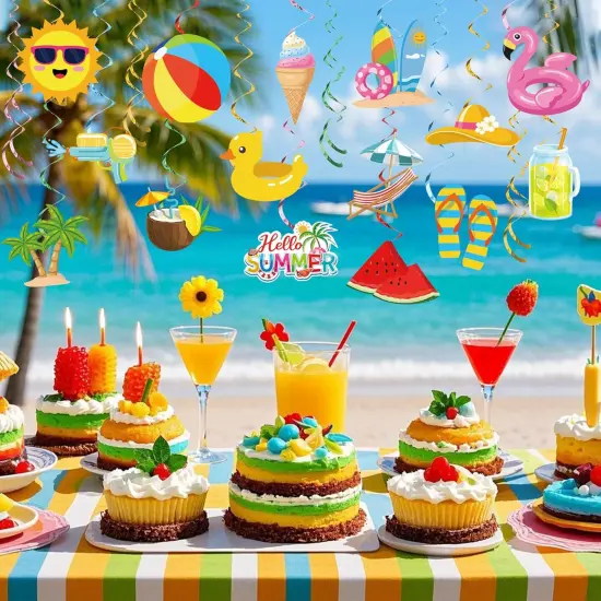 36 PCS Summer Party Hanging Swirls Pool Beach Swirls Decorations {2}