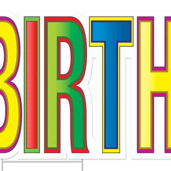 4 Pack Bulk Plastic Jumbo Happy Birthday Yard Sign Set - Multi-Color {2}