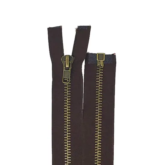 Zipper &ndash; Brown 10MM Antique Brass Open Bottom Jacket Zipper 22" {6}
