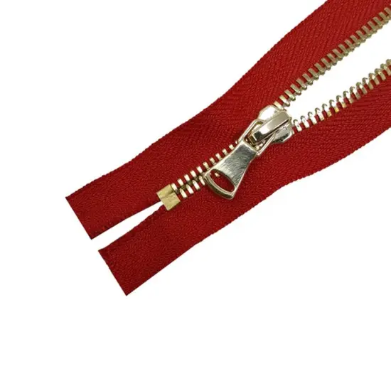 5MM One Way Non Separating Closed Bottom Zipper Red Tape Brass Teeth 7 Inches {3}