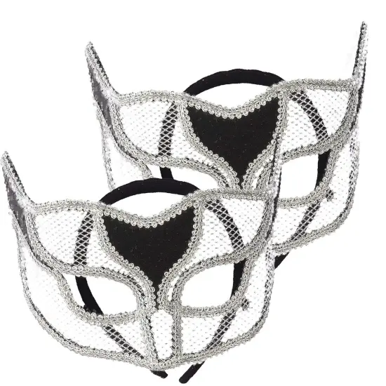 Elegant Silver Netted Masquerade Mask {2}