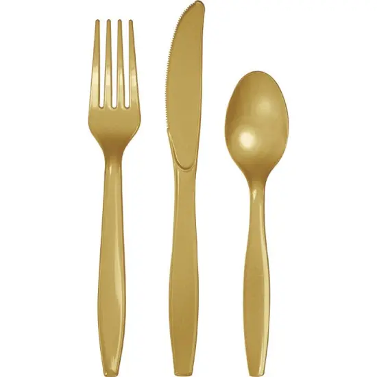 288 pc Bulk Glittering Gold Assorted Plastic Cutlery {1}