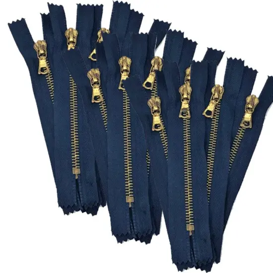 Zipper &ndash; Navy 5" Rusted Pocket Zipper with Brass Teeth, Closed Bottom, FLACH Puller {3}