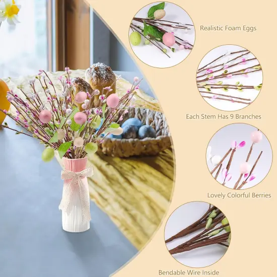 8Pcs Easter Floral Egg Picks, 12.2in Artificial Easter Sprays Picks Spring Floral Stems for Easter Table Centerpiece Party Home Vase Decoration {3}