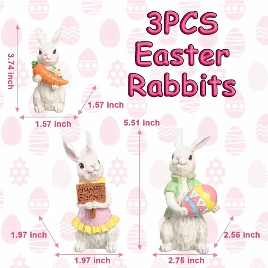 3PCS Easter Gnomes Resin Bunny Statues Decorations for Home Funny Rabbit Spring Summer Table Figurines {4}
