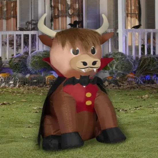 3.5' Gemmy Airblown Inflatable Halloween Highland Cow as Vampire Yard Decoration 554026 {1}