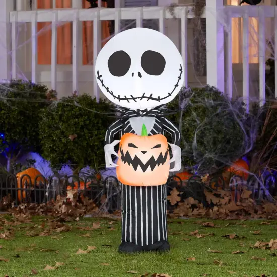 3.5' Gemmy Airblown Inflatable Nightmare Before Christmas Jack Skellington Holding Jack O' Lantern Yard Decoration 228683 {2}