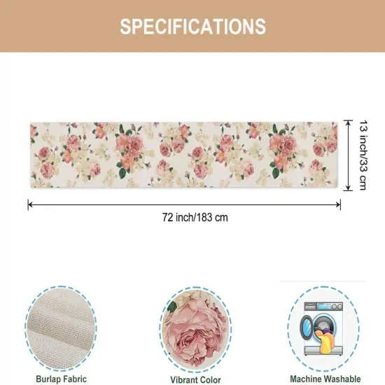 Spring Pink Peony Table Runner 13x72 Inch Spring Pink and Yellow Flowers Kitchen Dinning Table Decoration for Indoor Outdoor Home Party D&eacute;cor {6}