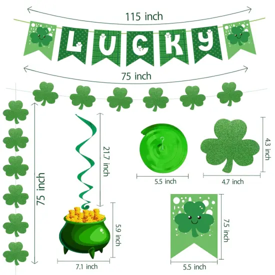 31Pcs St Patricks Day Decorations Pre-Assembled Shamrock Lucky Banner Garlands Clover Hanging Swirls Irish Decor for Home Saint Patrick Party Supplies {3}