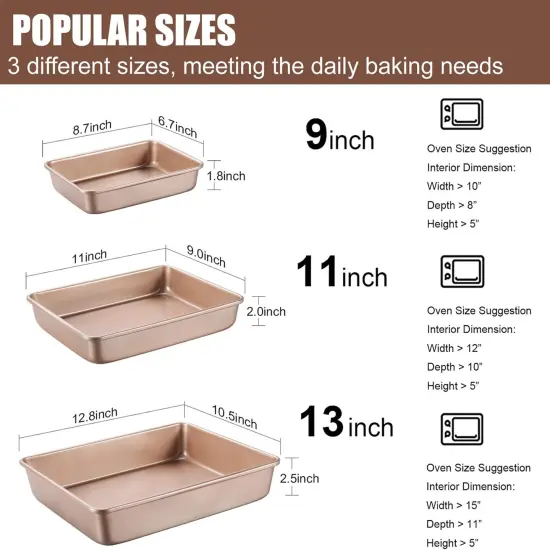Deep Baking Pans Sets Nonstick,Baking Sheets for Oven,Bakeware Rectangular Cake Pan Set {3}