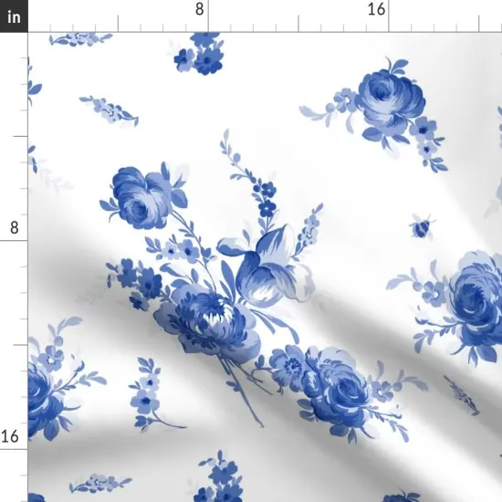 Various Fabrics by the Yard or Fat Quarter Ink Roses Blue White Floral Flowers Summer Spring Custom Printed Fabric by Spoonflower {2}