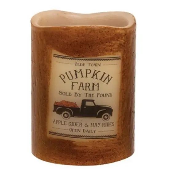 LED Timer Pillar Candle with Pumpkin Patch Vintage Design for Rustic Spaces {1}