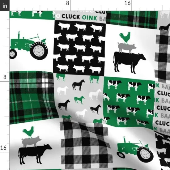 Various Fabrics by the Yard or Fat Quarter Wholecloth Farm Tractor Green Black Woodgrain Plaid Custom Printed Fabric by Spoonflower {2}