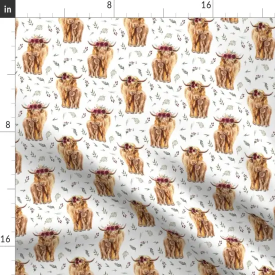 Various Fabrics by the Yard or Fat Quarter Highland Cows Leaves Maroon Floral Calf Cattle Cow Custom Printed Fabric by Spoonflower {2}