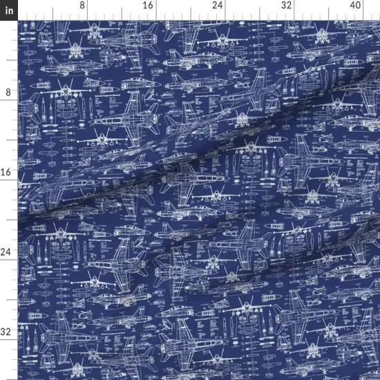 Various Fabrics by the Yard or Fat Quarter Fighter Planes Blueprint Pilot Engineer Technology Scientific Flight Custom Printed Fabric by Spoonflower {1}
