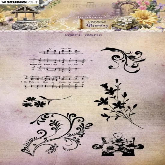 Jenine's Mindful Art Clear Stamp-Hopeful Swirls, Growing & Blooming {1}