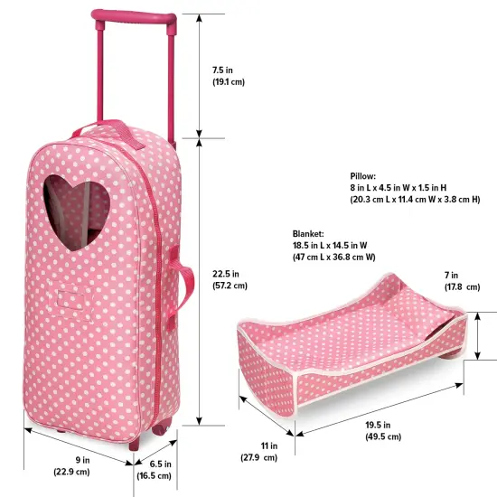 Badger Basket 3-in-1 Trolley Doll Carrier with Rocking Bed and Bedding - Pink/Polka Dot {4}